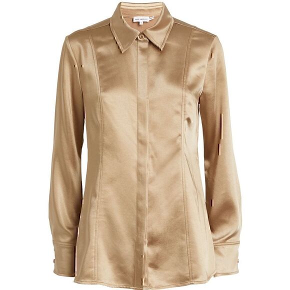 NWT GOOD AMERICAN Satin Tunic Shirt Beige Satin Small - Picture 6 of 6